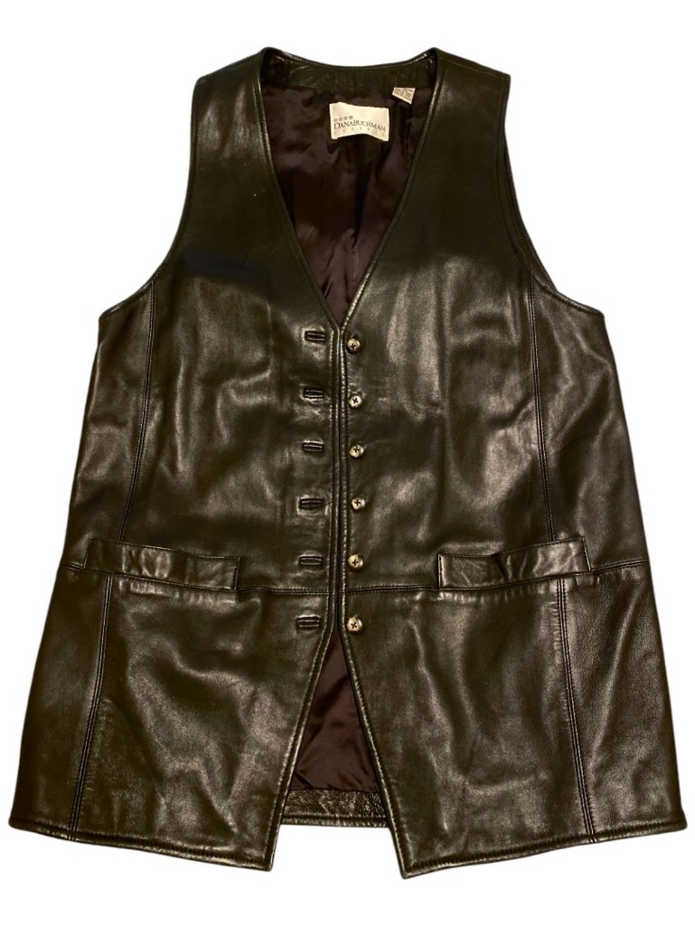 Vintage Longline Leather Vest Dana Buchman Petites Sz M - GREAT CONDITION!